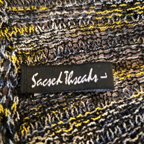 SACRED THREADS SIZE LARGE NAVY GOLD SWEATER CARDIGAN BUTTON FRONT OR OPEN LONG - Picture 2 of 12